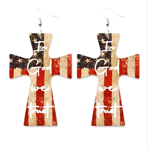 Jewelry - In God We Trust Cross Earrings